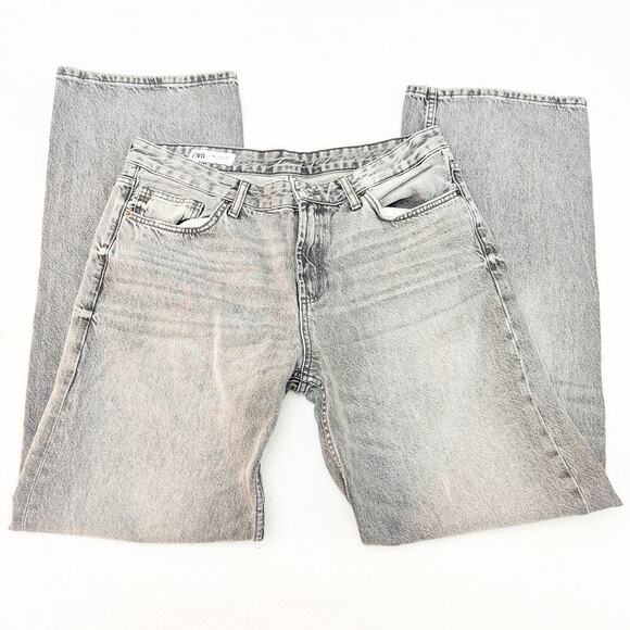Zara Wide Leg Denim Jeans Zip Fly Gray Wash Loose Fit Size 12 - Picture 4 of 6